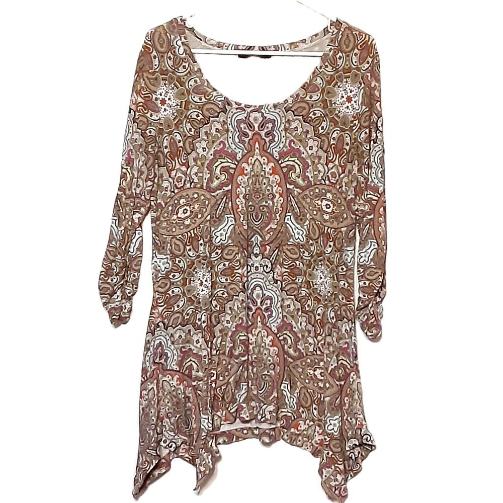 Grace Elements Blouse L Pullover Asymmetrical Hem Ruched  Long Sleeves